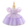2025 New Children's Sequined Tulle Flower Girl Princess Dress with Puff Sleeves