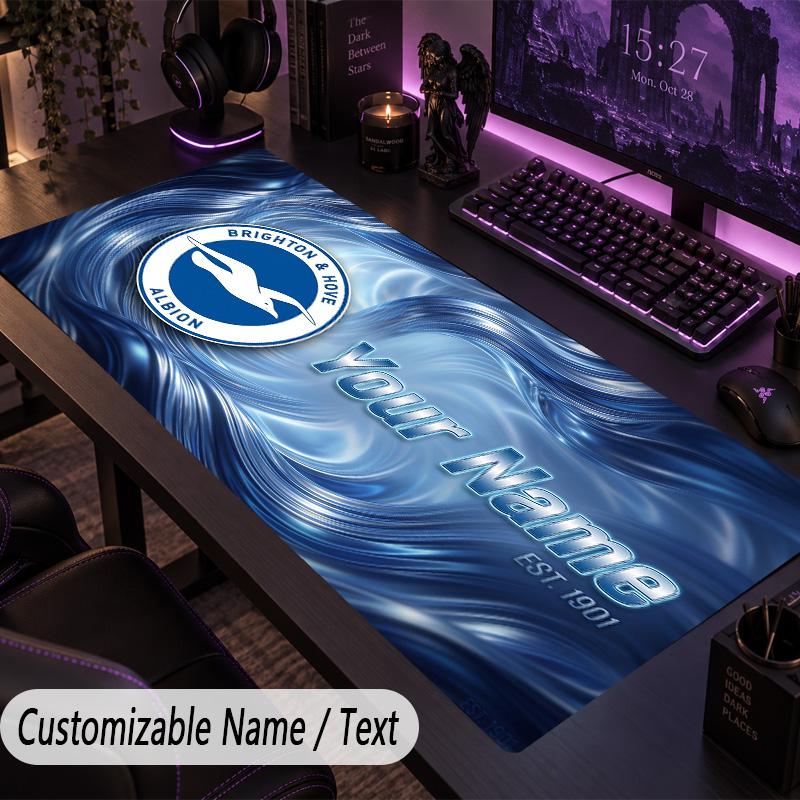 Custom Text Big Mousepad, Extended Desk Pad For Laptop Work GameBrighton & Hove Albion Football