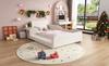 Letto imbottito, Letto singolo con scrivania per bambini e sgabello, Con mensola, Testiera morbida, Letto per bambini con doghe in legno, Velluto, Bianco, 90x200cm