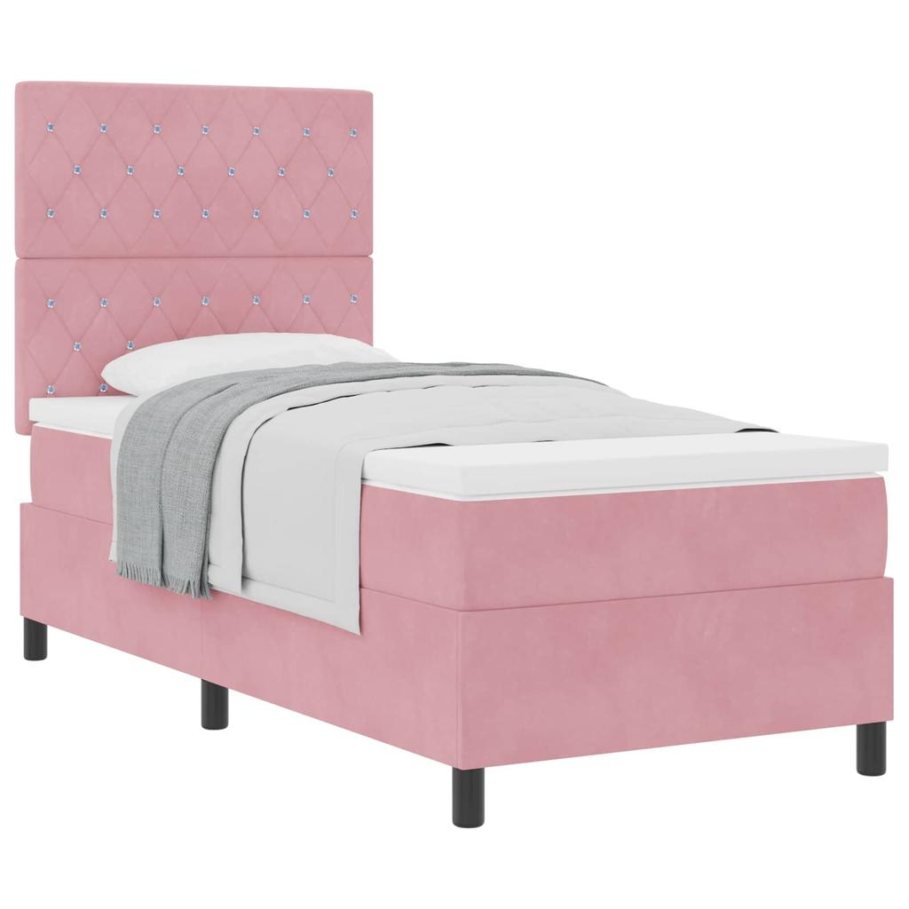 Boxspring bed with mattress and headboard Pink 100 x 200 cm Velvet
