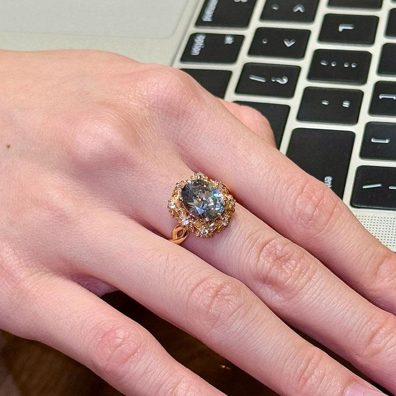 Classic inlay diamonds small flower ruby dark gemstone rings for women high-end and exquisite ring adjustable banquet jewelry