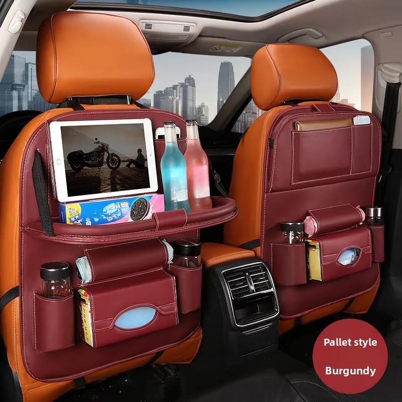 Car Seat Back Organizer PU Leather Foldable Table Tray with Storage Pockets And Kick Mats - Vehicle Interior Accessories