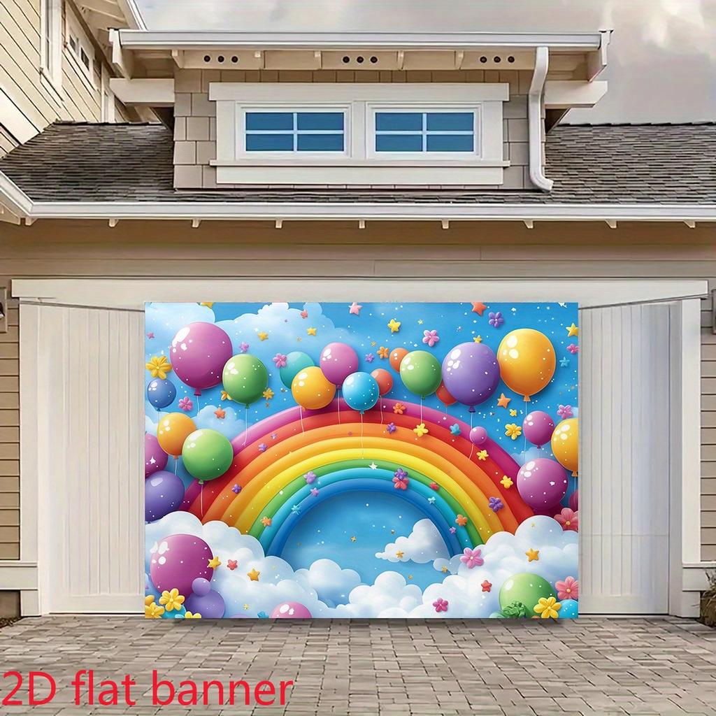 2D Flat Surface 1 Piece - a Bright Rainbow Arch Balloons and Cloud Background Fabric. Suitable for Birthday Parties.