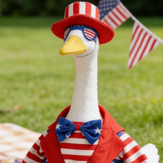 1 Set Independence Day Goose Outfit Outdoor Porch Goose Costumes Patriotic Stars And Stripes Jacket Hat Set for 23 Inch