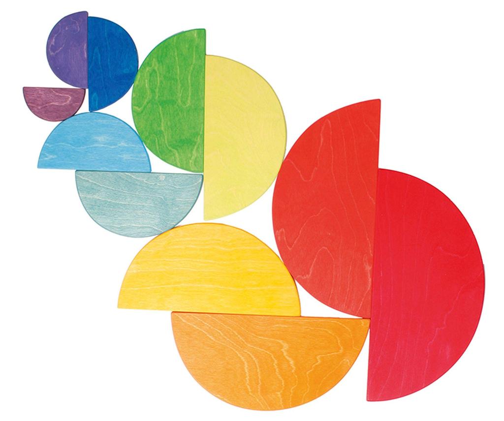 Grimm's Rainbow Semi-Circle Wooden Building Blocks, Educational Toy, Pretend Play Board, 18.5cm H x 37cm W x 0.8cm D (Largest Part)
