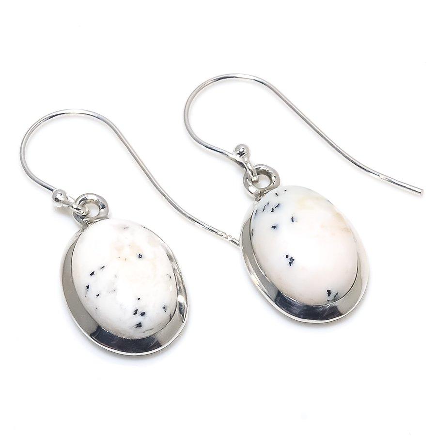 Natural Dendrite Opal Gemstone 925 Solid Sterling Silver Gift Earring 1.50" c2k42