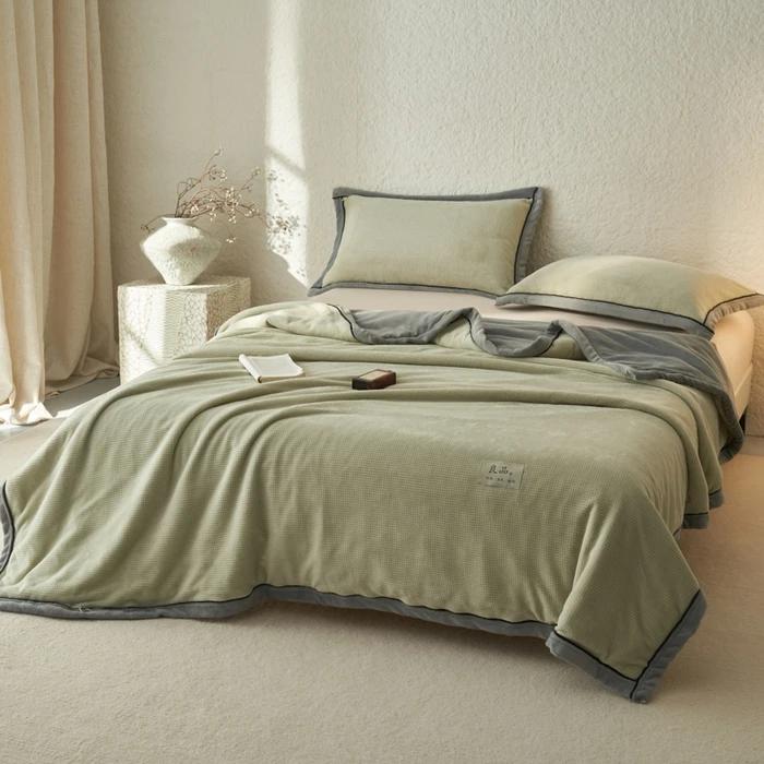 Winter Waffle Milk Fleece Blanket Thickened Office Nap Sofa Blanket Shawl Blanket Coral Bedding Zipper Multifunctional