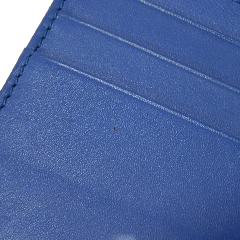 Used 12695 Linen Zip Compact Wallet 7942 Textured Calfskin Zip Around Anagram Embossing Blue Unisex from Japan AUTHENTIC