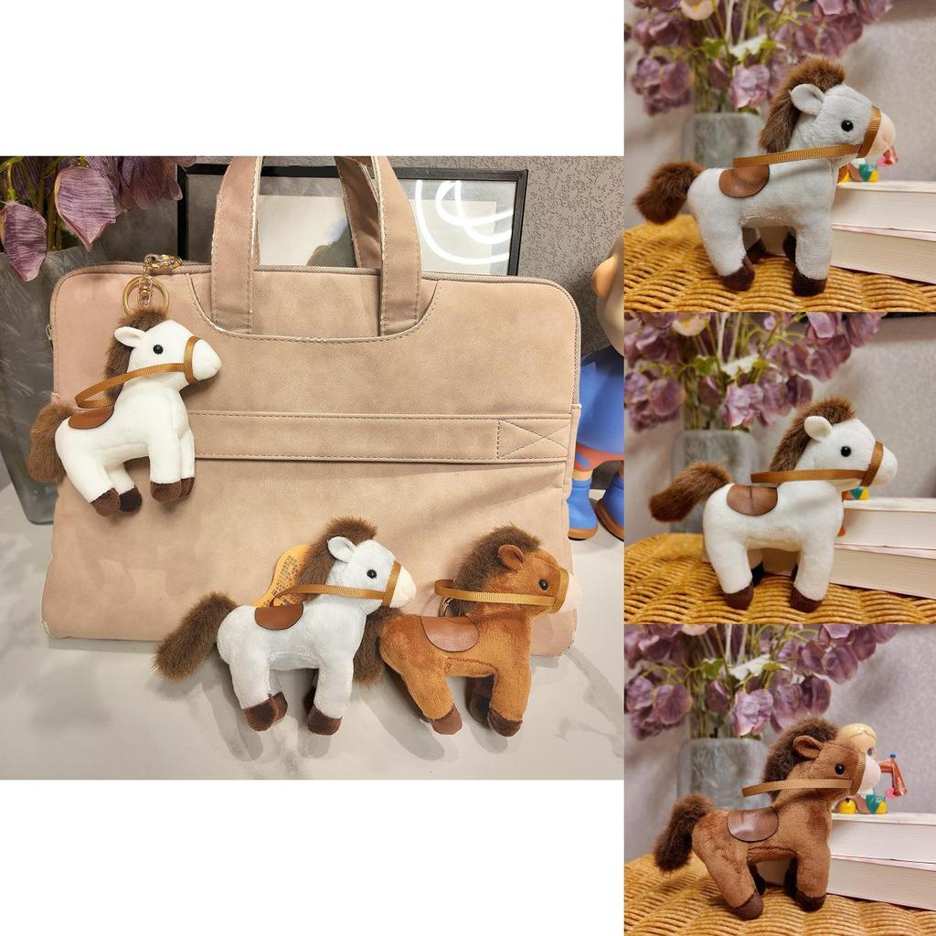 Realistic Horse Plush Toy With Pp Cotton Filling Soft Short Fur Keychain Gift For Girls