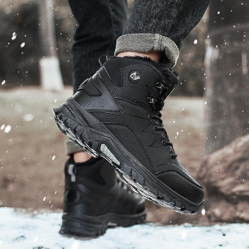 New Autumn High Top Sneaker Men Winter Plush Warm Snow Boots Outdoor Anti Slip Wear Resistant Mountaineering Hiking Footwear
