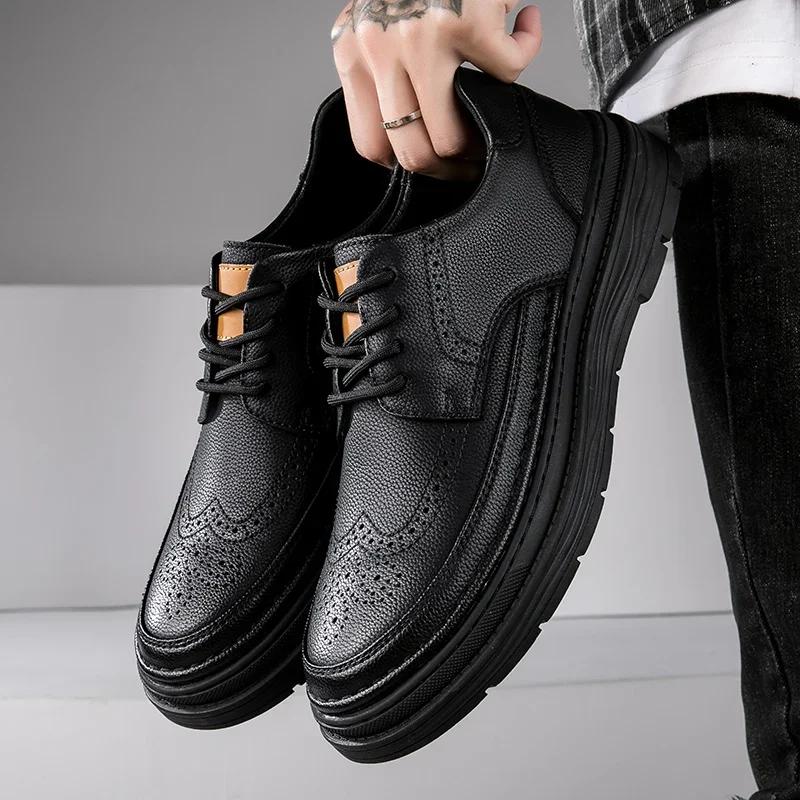 Men elevator leather shoes business dress shoes all-match comfortable increase 4cm casual shoes platform height increasing shoes
