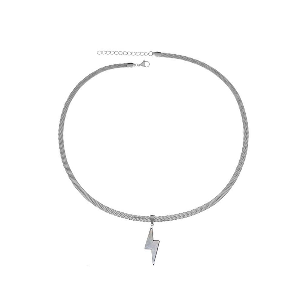 Unisex Silver White Lightning Pendant with Mother-of-Pearl On Snake Bone Chain Necklace