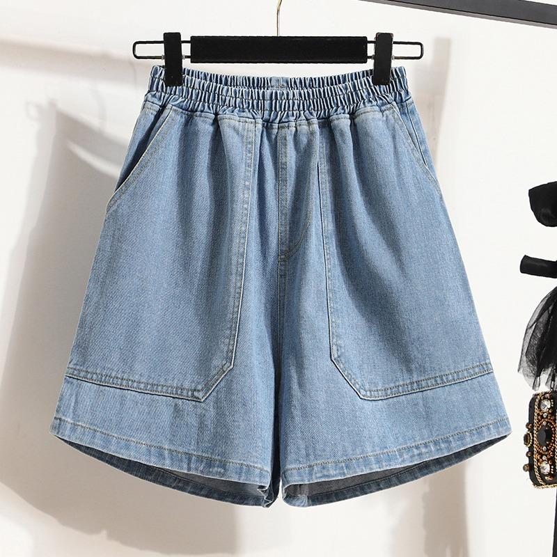 DIMANAF 2026 Summer New Plus Size Women High Waist Elastic Wide Leg Denim Shorts Pants Cotton Casual Lady Bottoms