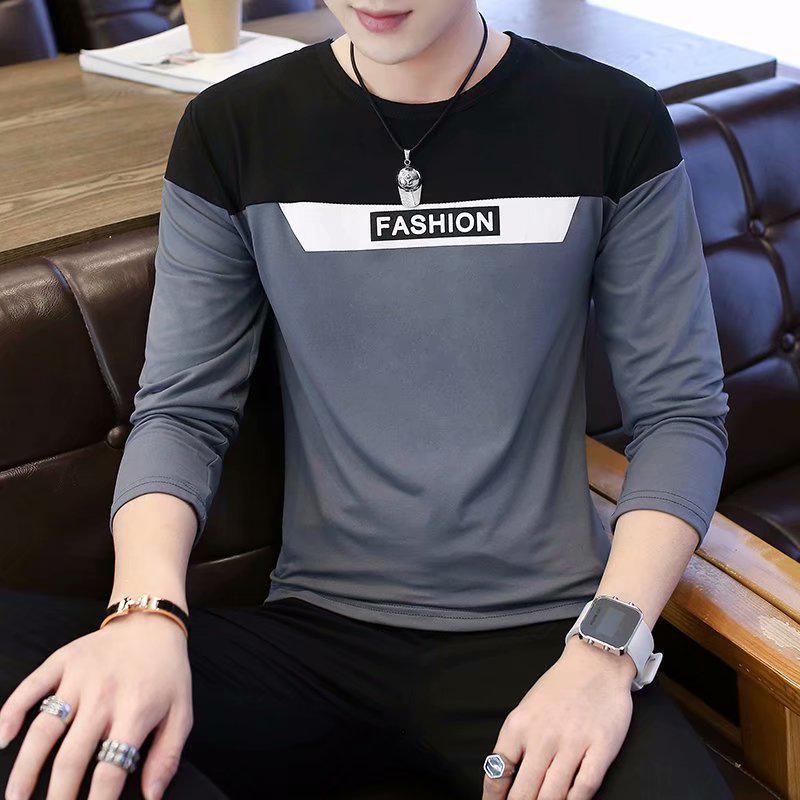 

2024 Мужская облегающая футболка в корейском стиле с круглым вырезом – короткие и длинные рукава, идеально подходит для молодежной нижней одежды на весну/лето XL темно-серого