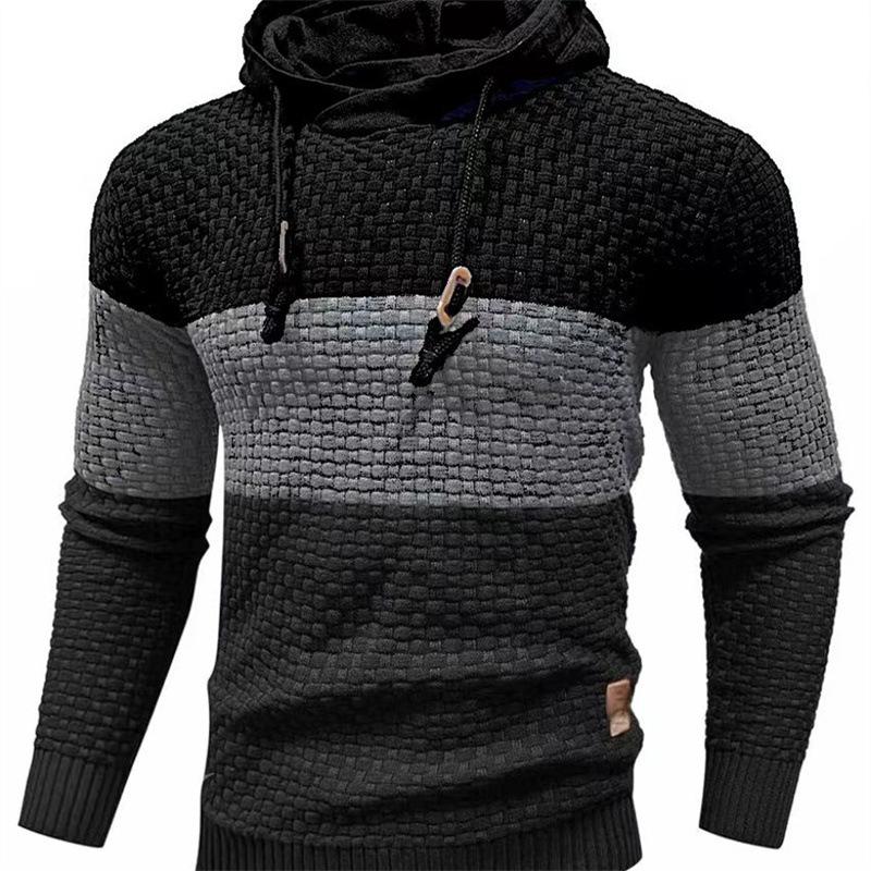 Autumn Winter Men's Jacquard Sweatshirt Long Sleeve Hoodie Color Block Hooded Sweatshirt