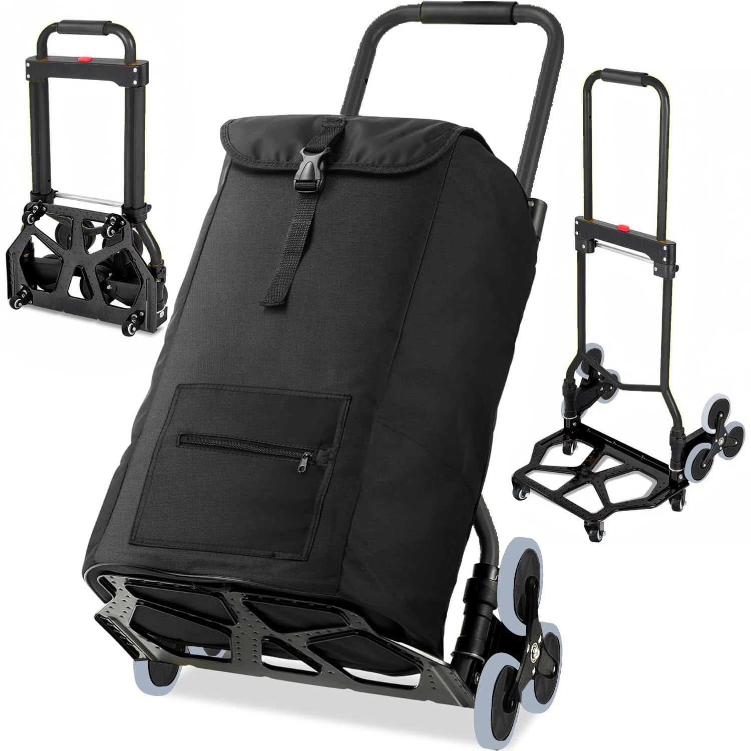 

JZOOOZ Ручная тележка для подъема по лестнице Складная ручная тележка с регулируемой и компактной конструкцией для перевозки багажа в экстренных ситуациях и на открытом воздухе, тележка для перевозки грузов, чёрный