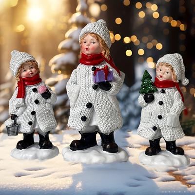 Gorgeous Snowman Resin Statue Holding Gift Box and Christmas Tree Snowman Suitable for Christmas New Year Decoration
