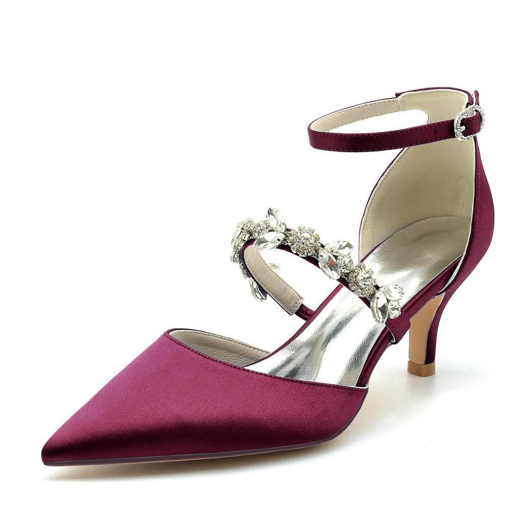 2025 Stil Strass Knöchelriemen Mittelhochspitze Hochzeit & Party Schuhe 6869-13