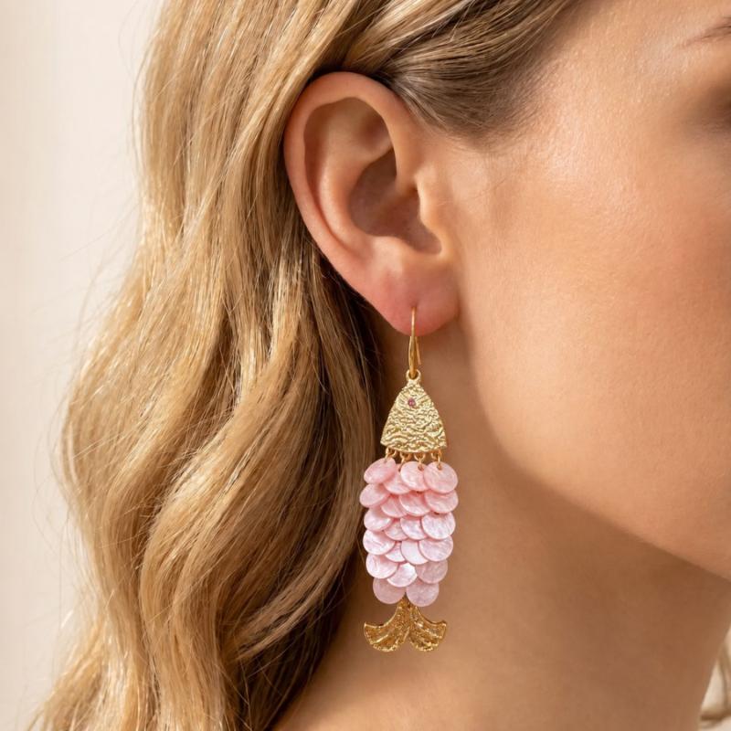 Bohemian Mediterranean Big Fish Earrings Shiny Shell Scale Statement Earrings for Women Daily Casual Wear