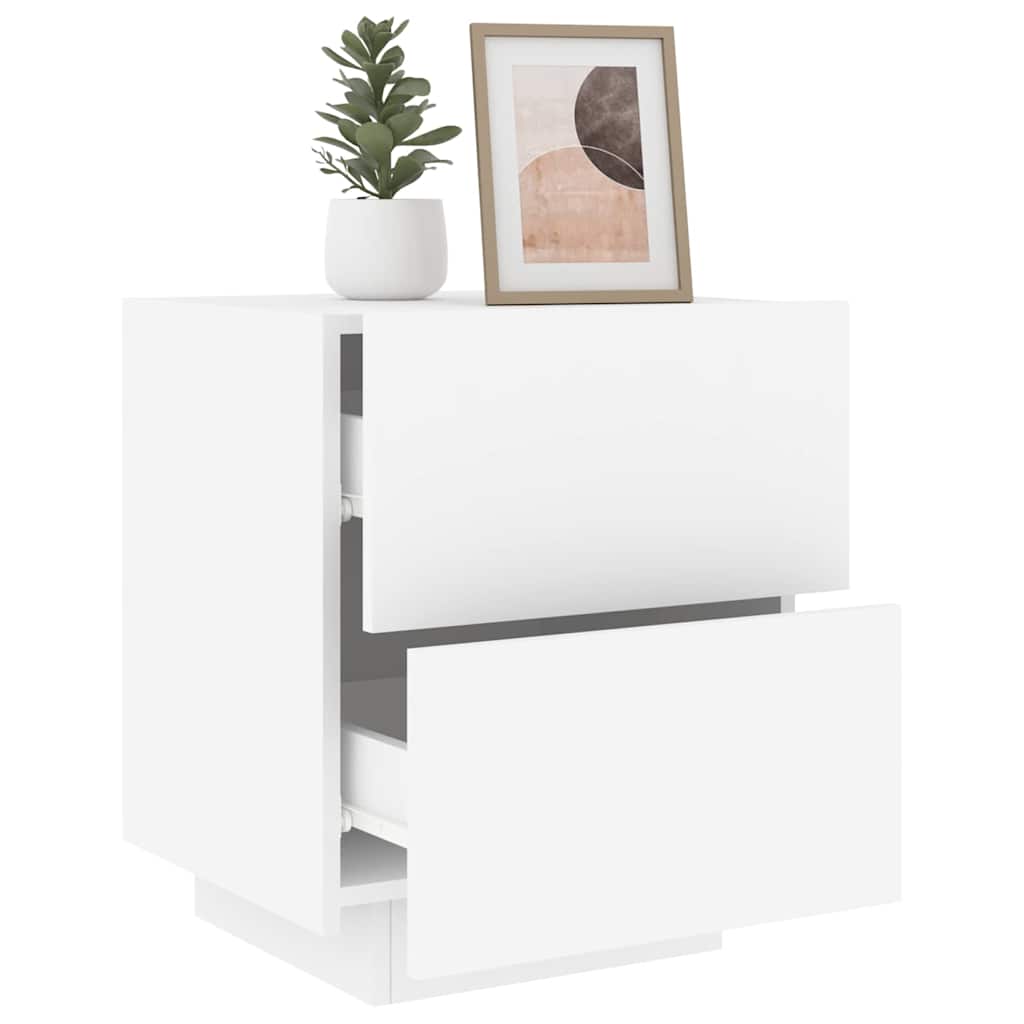 LED Nightstand, White, Wood-Based Material