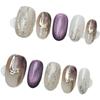 Violet Color Block Black Bloom Gold Foil Handmade Press-On Nails