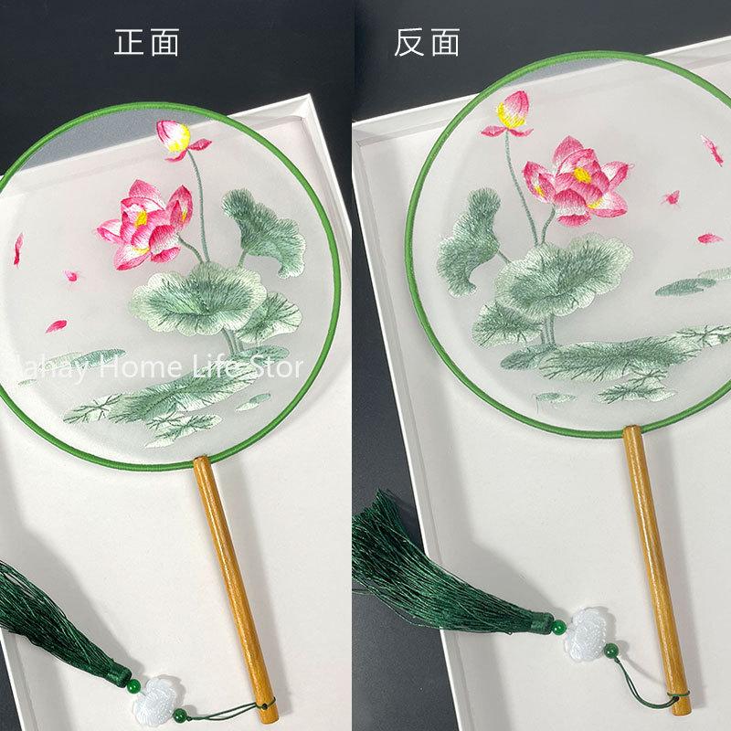 Fashion Chinese Style Wooden Handle Fan Embroidery Flower Girl Gift Portable Home Decor Hand Fans Crafts Dance Fan