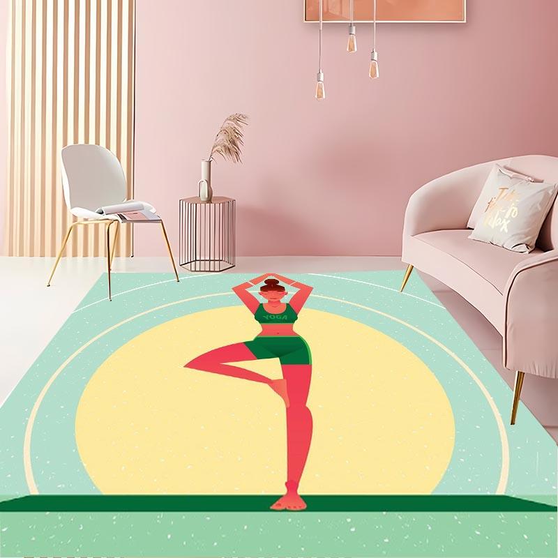 Yoga Girl in Green  Area Carpet for Living Room Children's Bedroom Sofa Doormat Kitchen Floor Tapete Anti-slip Decor Alfombra HD