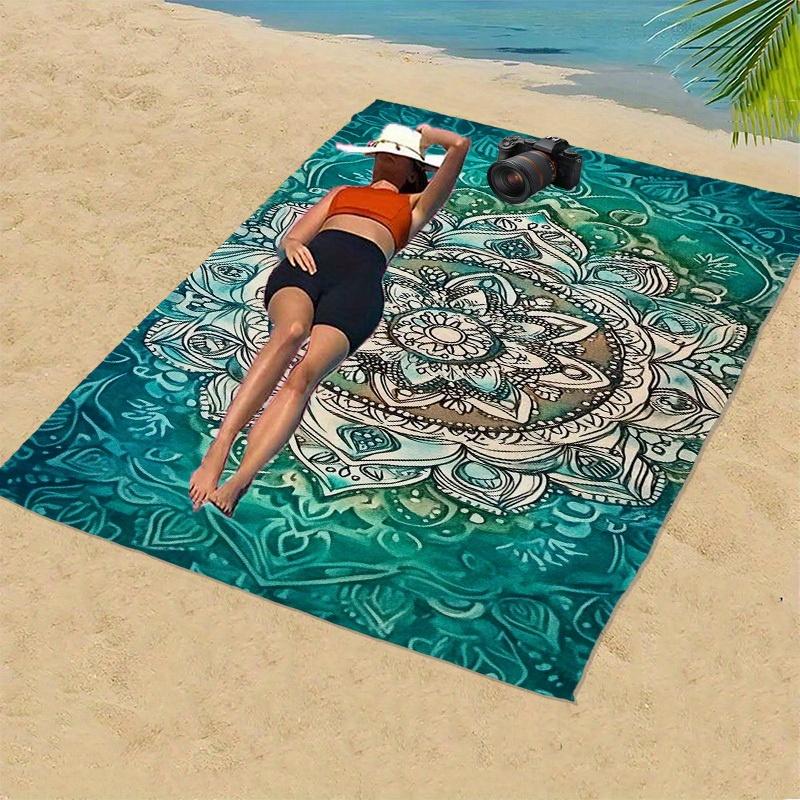 Żywy Aqua Mandala Ręcznik Plażowy - Bohemian Design, Duży Mata Ręcznik Plażowy z Złożonym Wzorem Mandali, Ręcznik Plażowy