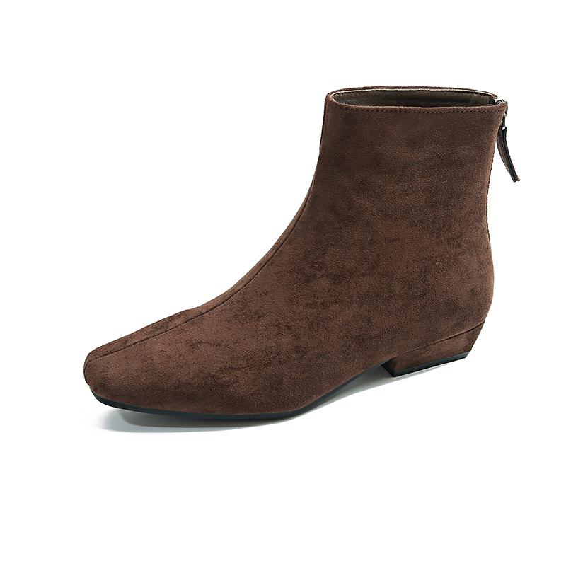 New Designer Winter Short Boot Ankle Boots Fashion Square Toe Booties Ladies Elegant Low Heels Shoes Largas Booties