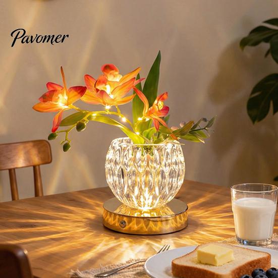 Elegantes Geschenk für Frauen Blumige Tischlampe, 3-farbige Orchideen-Nachtlicht, Wiederaufladbar Kabellos Touch-Dimmbar Künstliche Steuerung Nachttischlampe LED