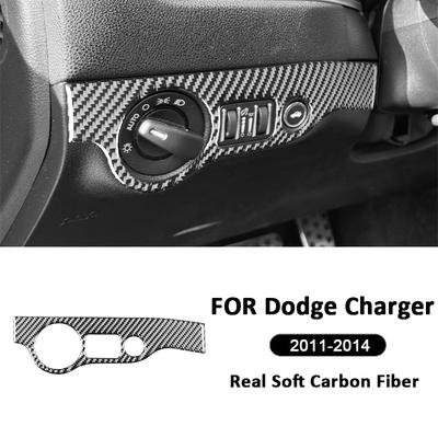 Carbon Fiber Car Headlight Control Knob Panel Trim Frame Decoration Sticker For Dodge Charger 2011-2014 Interior Aaccessories