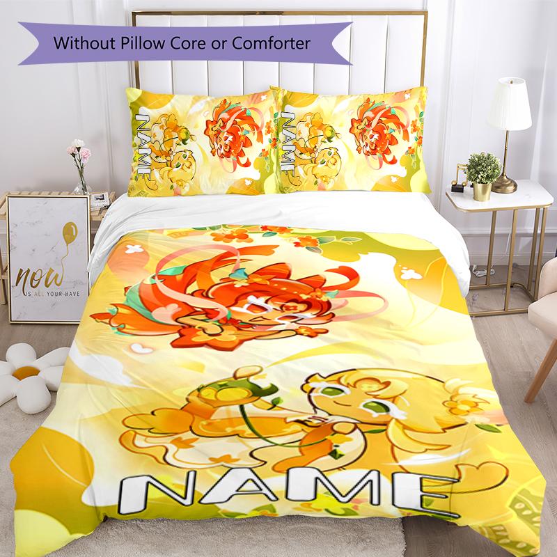3pcs Custom Name Cookie Run Kingdom Bedding Set Duvet Cover Closure Includes 1 Duvet Cover & 2 Pillowcases for All Seasons Bedroom Decor