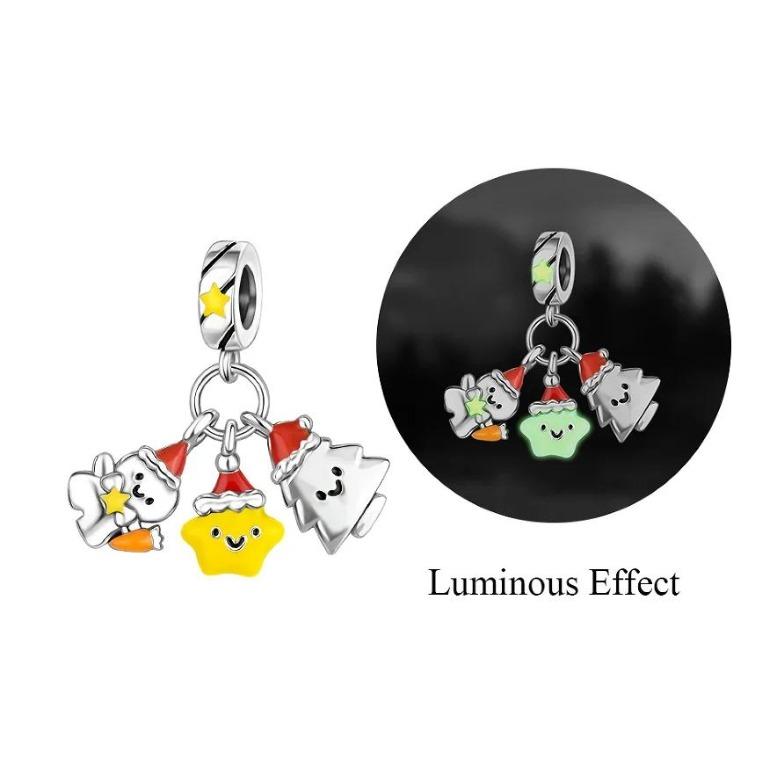 Christmas 925 Silver Charms Santa Claus Reindeer Earrings Beads fit Necklace Bracelets DIY Fine Jewelry Party Gift