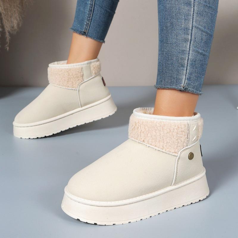 Foreign Trade New Large Size Velvet Warm Thick-soled Snow Boots Women's Cross-border Rivets and Foot Color Matching Short Tube Thickened Cotton Shoes