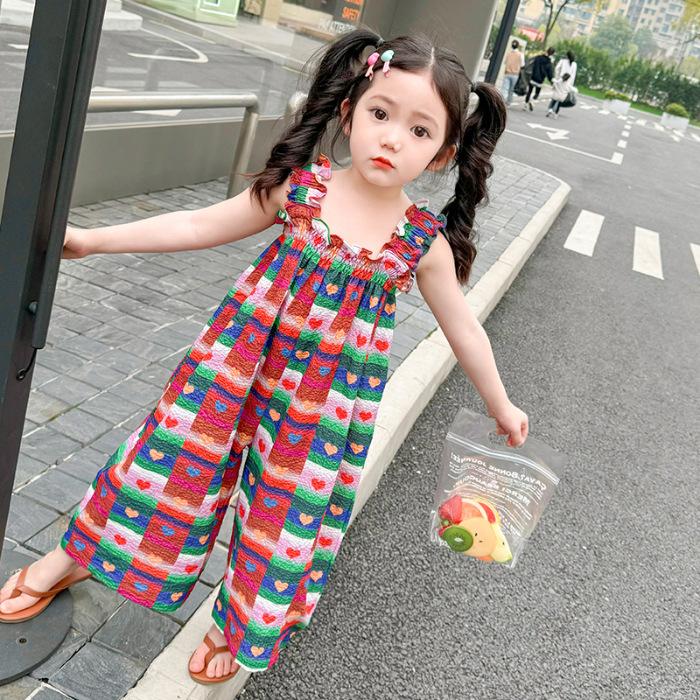 Girls Summer Loose Anti Mosquito Romper with Spaghetti Straps 90
