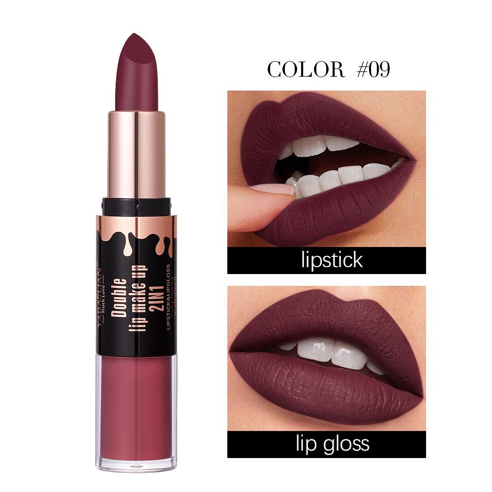 Double Head Matte Lip Glaze Non-stick Cup Velvet Mist Lip Glaze 2-i-1 vanntett, langvarig fuktighetsgivende lipgloss
