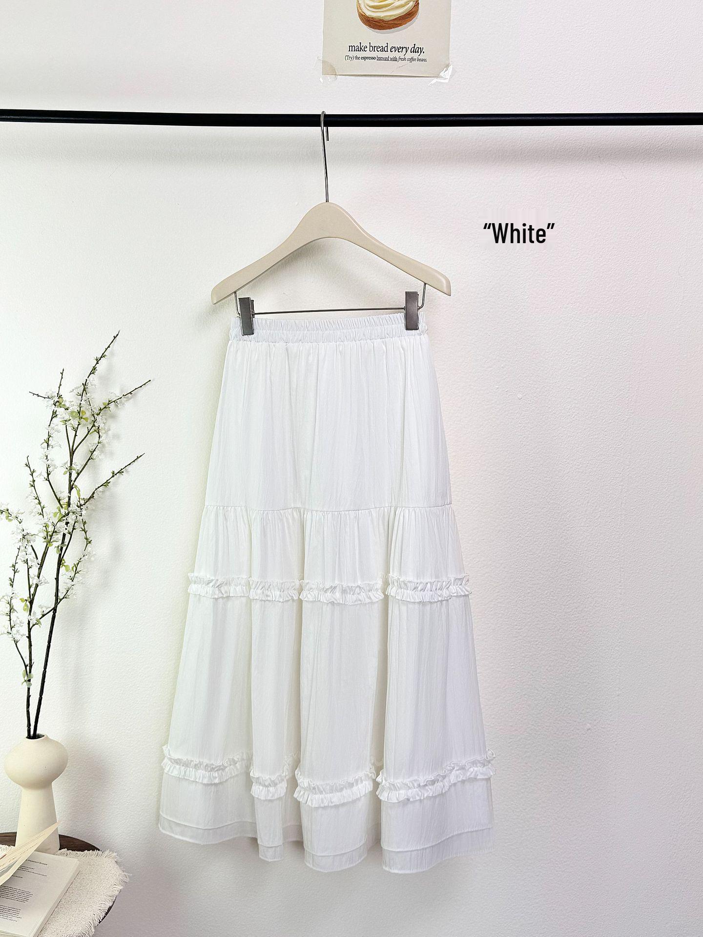 

Белая кружевная юбка-миди с эластичной талией, в кремовом стиле - Женская праздничная юбка, визуально омолаживающая One Size