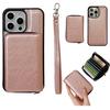 For iPhone 16 Pro Max Case Detachable Zipper Card Bag PU+TPU Kickstand Phone Case with Strap