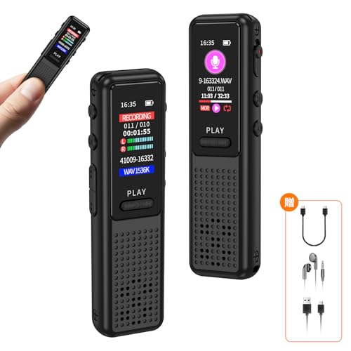 64GB High-Capacity Compact Voice Recorder with 1536kbps Audio Quality, AI Noise Reduction Technology, 23 Hours of Continuous Recording, AVR Recording,