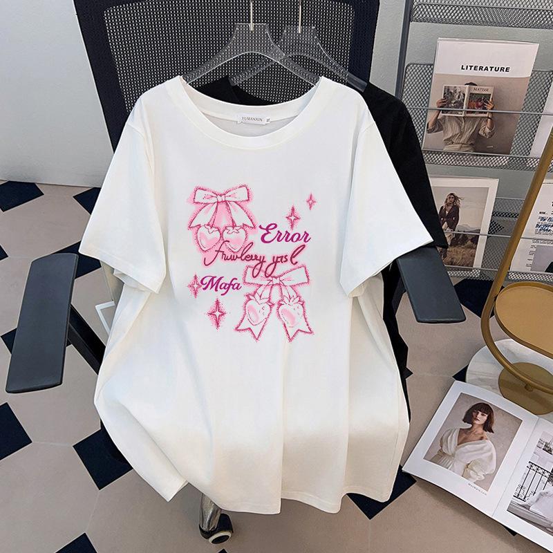 Loose Fit Plus Size Round Neck Mid-Length Short-Sleeve T-Shirt for Women 6XL