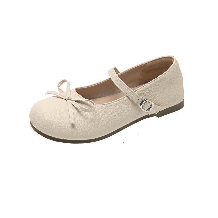 Mary Jane round head small leather shoes women's 2025 autumn new thick-soled shallow mouth versatile skirt French bow single shoes