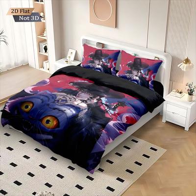 Juego de funda de edredón sin relleno estampado K-Pop Demon Hunters 3 piezas tamaño múltiple decoración de ropa de cama para dormitorio dormitorio estilo lavable a máquina