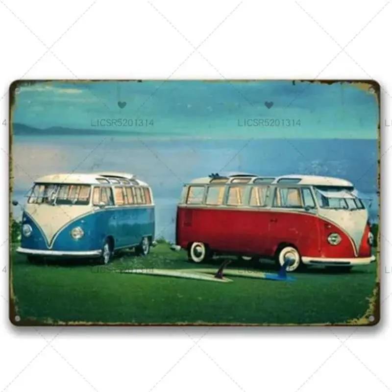 Peace Bus Beach Surfing Cartoon Wall Logo Retro Art Metal Plate Decoration Tin Logo Garage Bar Wall Decoration Tinplate Poster