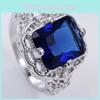 Elegant Blue Vintage Ring With Sapphire Stone And Silver Plating For Women