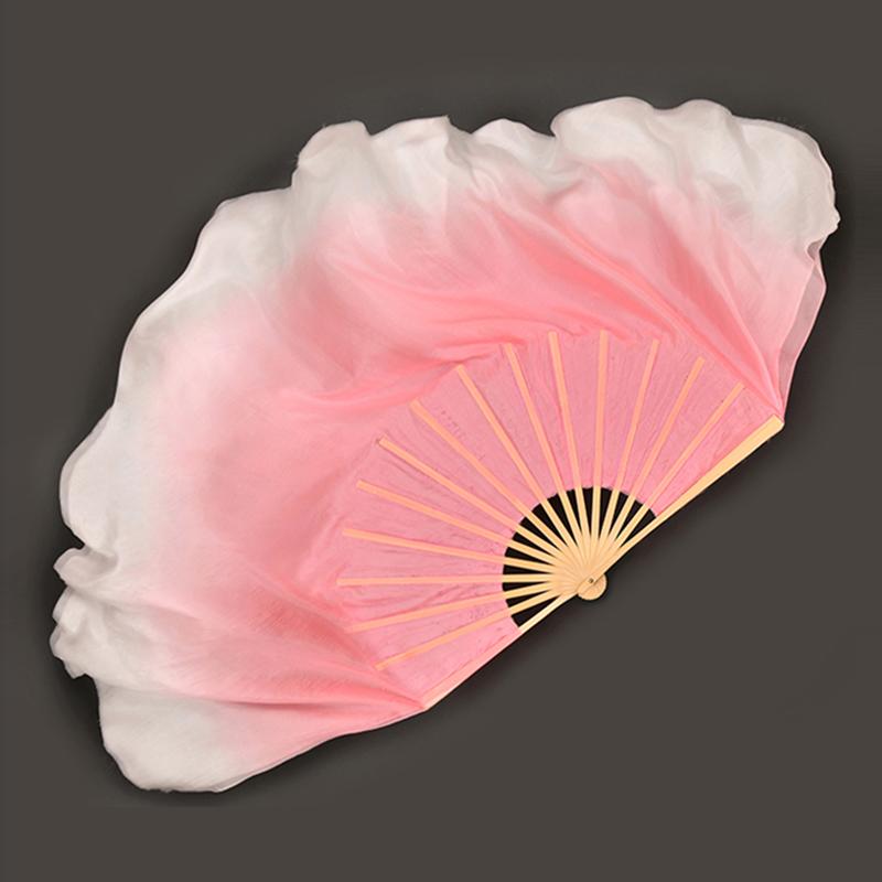 2 Pcs Gradient Pink Silk Bamboo Fan Practice Veils Silk Fan Women  Performance Props Classical Dance Hand Dye Rayon Silk Fans