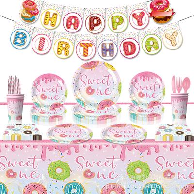 Donuts Party Supplies Birthday Decorations Cutlery Paper Plates Tissue Tablecloths Banners Party Supplies