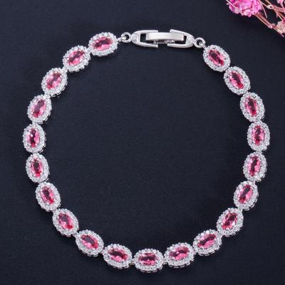 WWJ Fashion Oválný střih Clear Rose Red Cubic Zirconia Luxusní dámské tenisové náramky Šperky