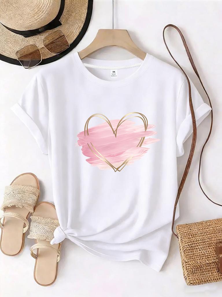 WZM101363Creative heart printed Unisexs round neck summer casual short sleeved street fashion versatile Tshirt