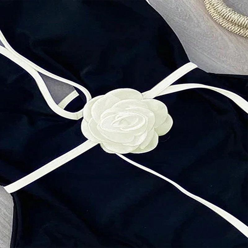 2025 Halter Neck Solid Color Floral Swimwear – Waist Slimming Women's Bikini