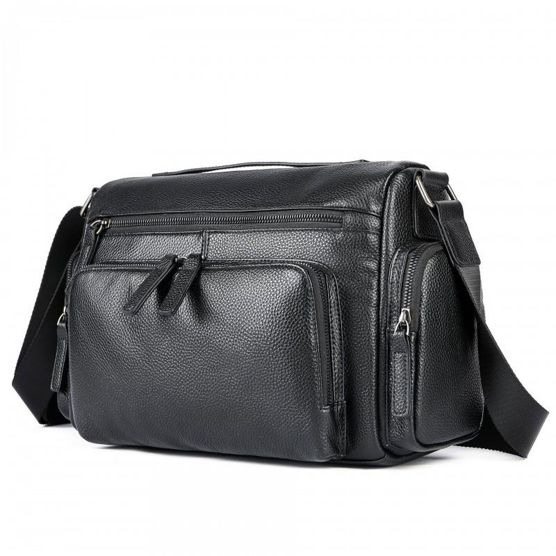 Leather Casual Simple Men s Top Layer Cowhide Shoulder Bag Trendy Horizontal Style Large Capacity Versatile Crossbody чёрный